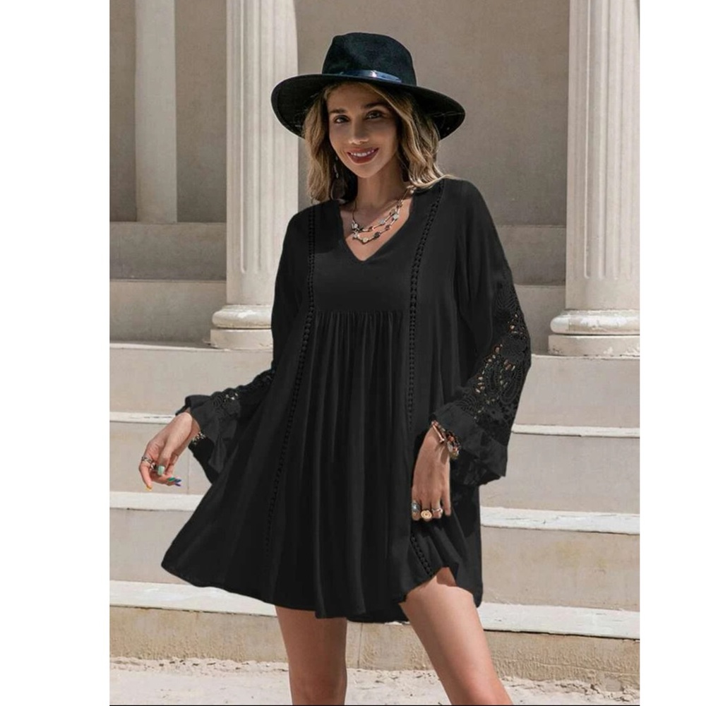 RUSTTYDUSTTY GUIPURE LACE INSERT SMOCK DRESS